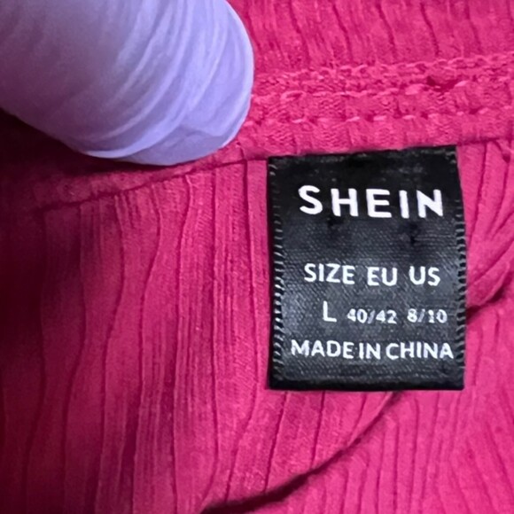 Shein Pink Crew Neck Short Sleeve Tunic Top Button Accent Side Slit Top Sz Large - Picture 8 of 12